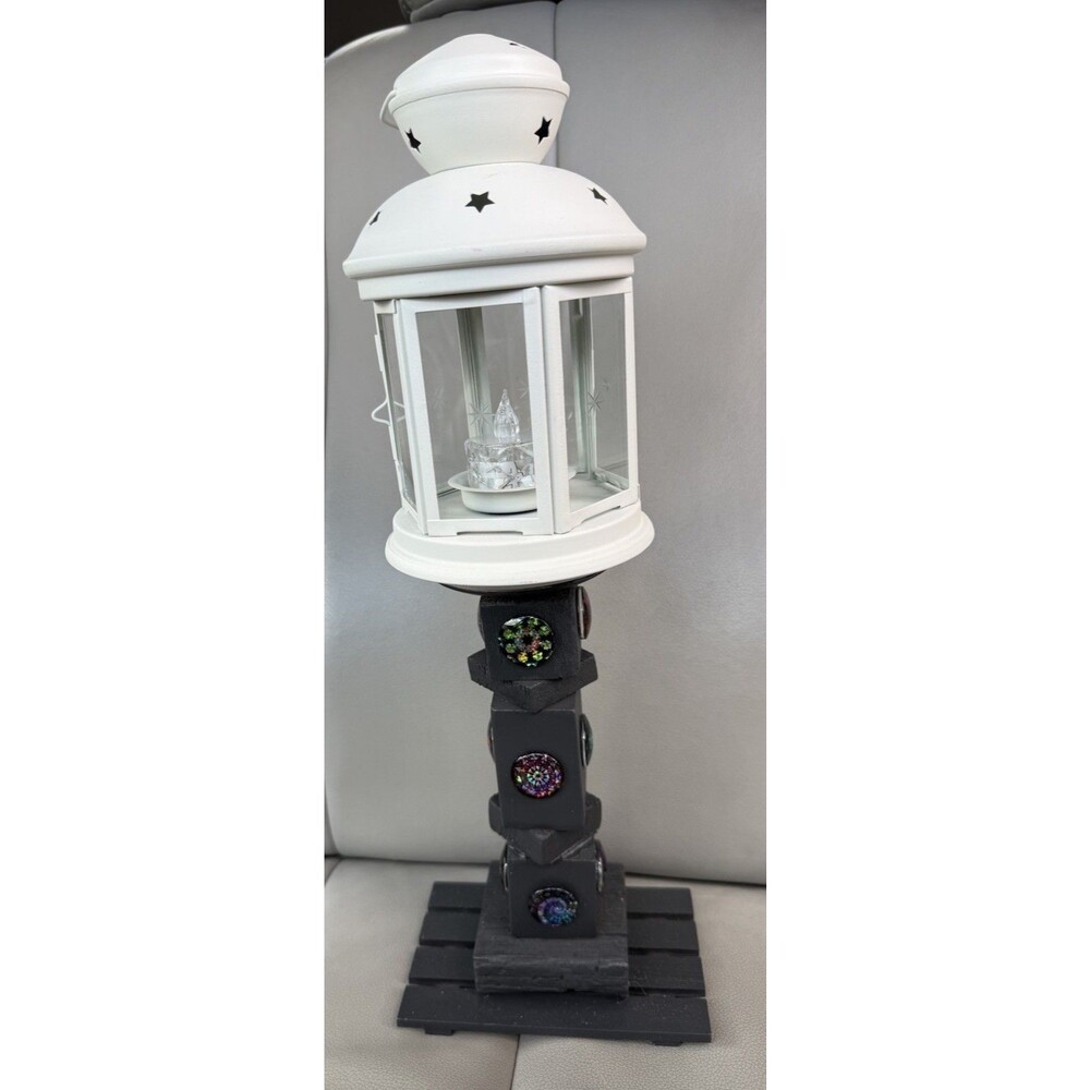 Antique decorative lantern stand, Tiered Decorative Wood Billar Wz Glass Gems